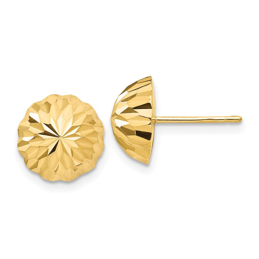 14K Gelbgold Diamant-geschliffene 10mm gewölbte Ohrstecker