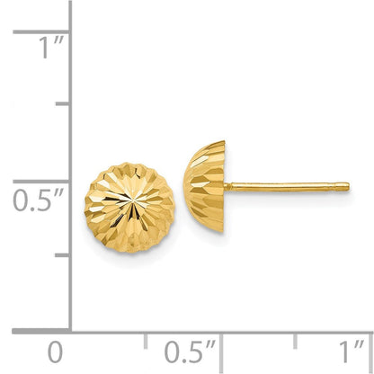 14K Gelbgold Diamantiert 8mm Gewölbt Ohrstecker
