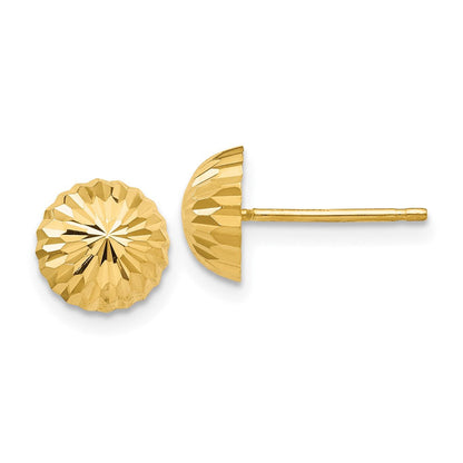14K Gelbgold Diamantiert 8mm Gewölbt Ohrstecker