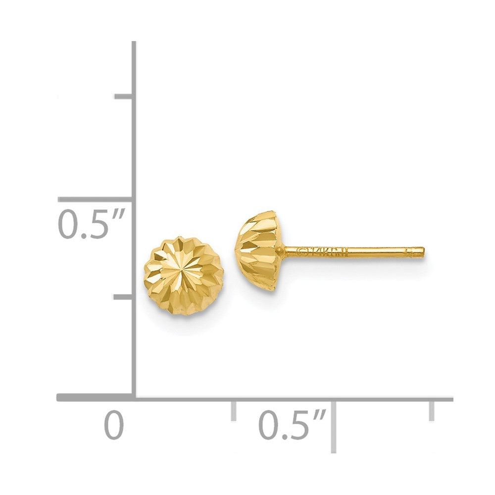 14K Gelbgold Diamantiert 5mm Gewölbt Ohrstecker
