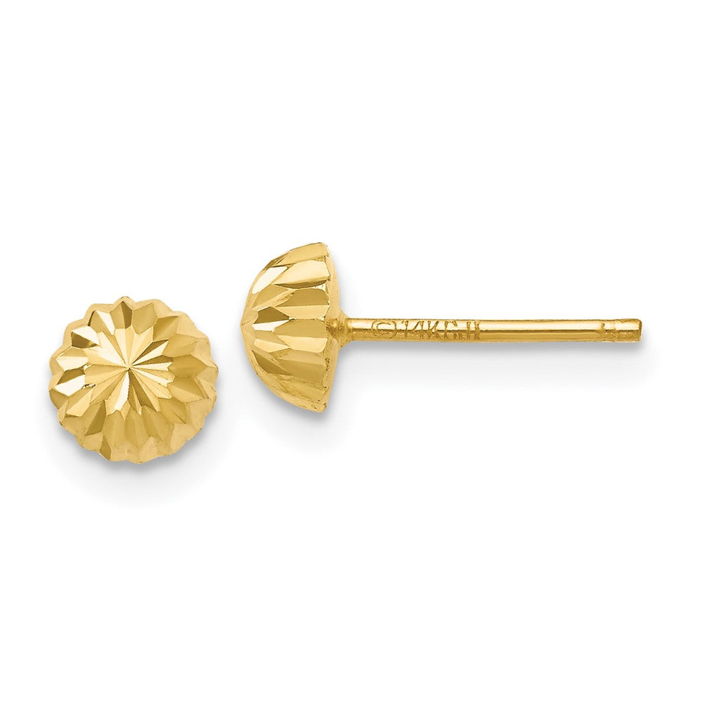 14K Gelbgold Diamantiert 5mm Gewölbt Ohrstecker