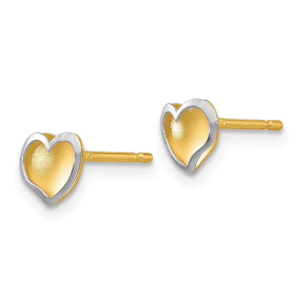 14K Bicolor Poliert und Satiniert Herz Ohrstecker