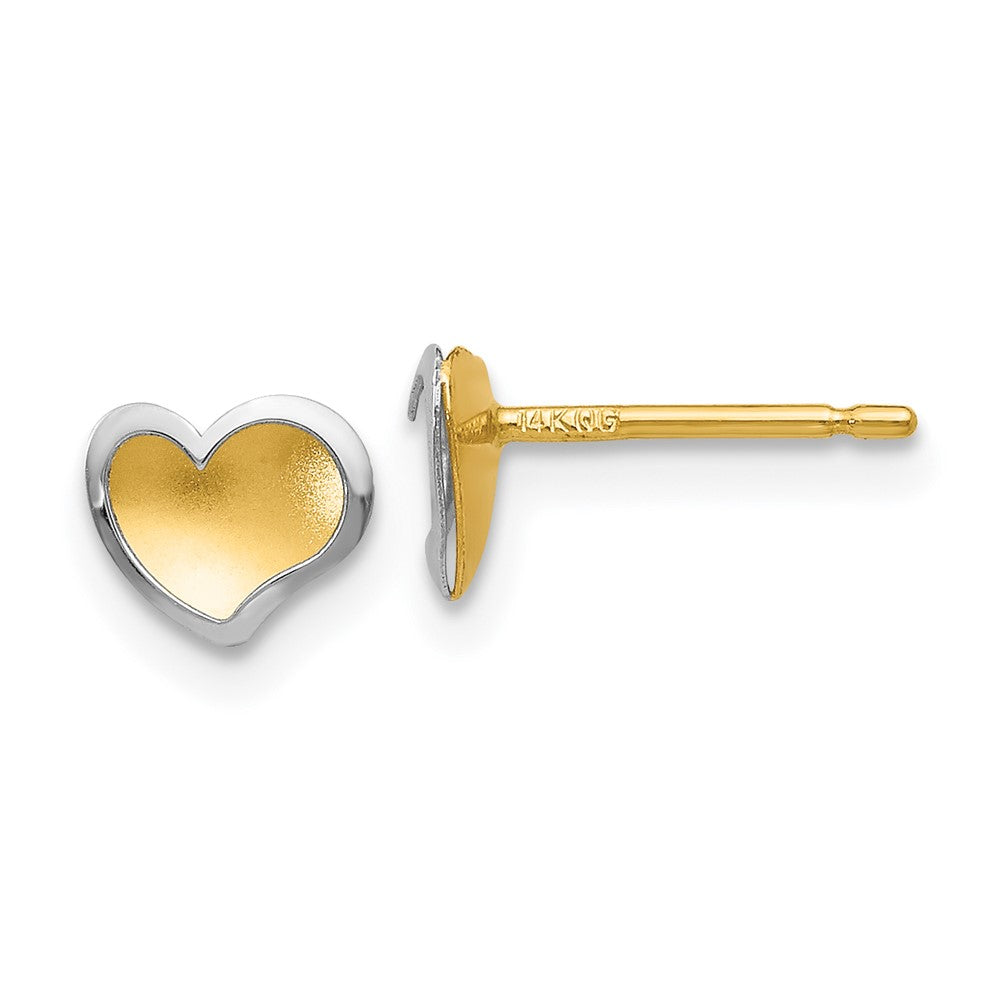 14K Bicolor Poliert und Satiniert Herz Ohrstecker