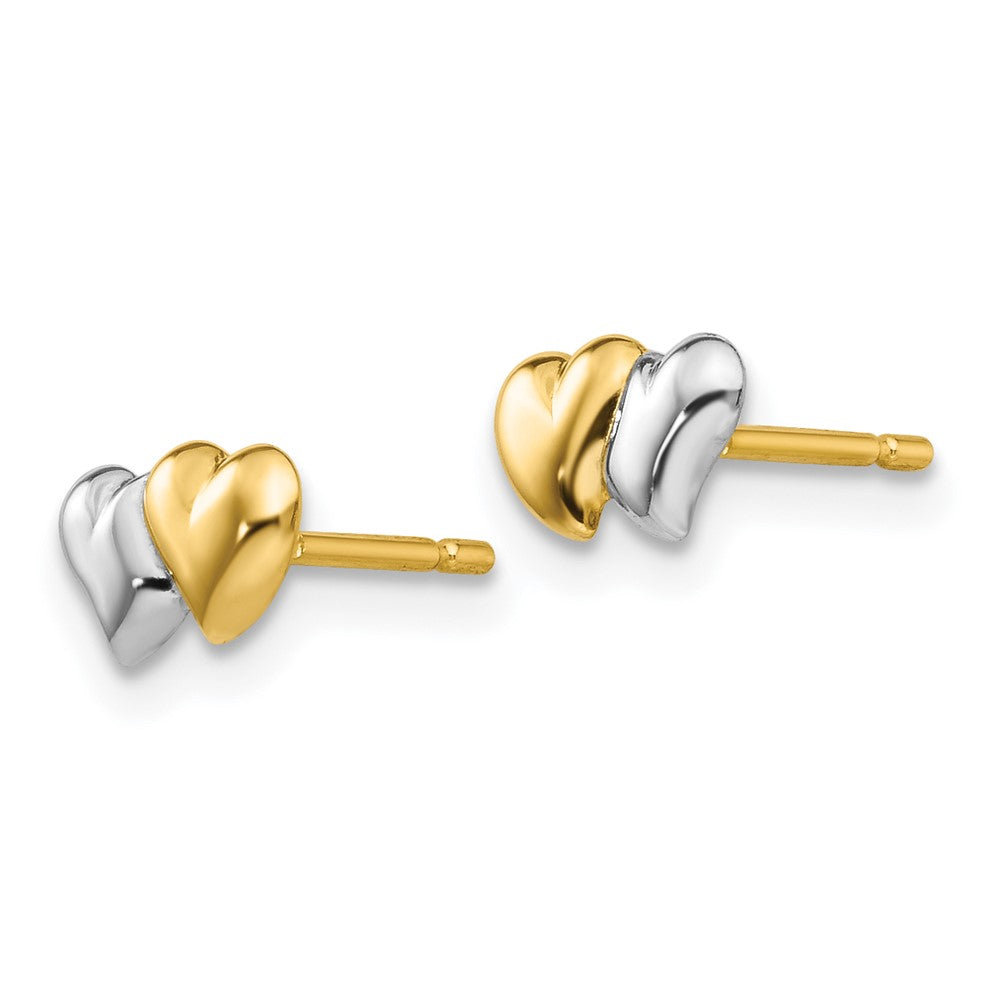 14K Gelb & Rhodium mit Poliert Herz Ohrstecker