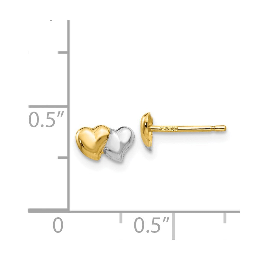 14K Gelb & Rhodium mit Poliert Herz Ohrstecker