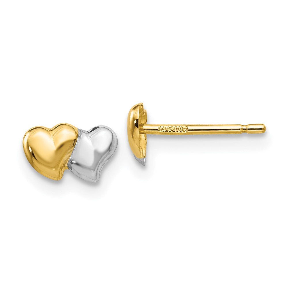 14K Gelb & Rhodium mit Poliert Herz Ohrstecker