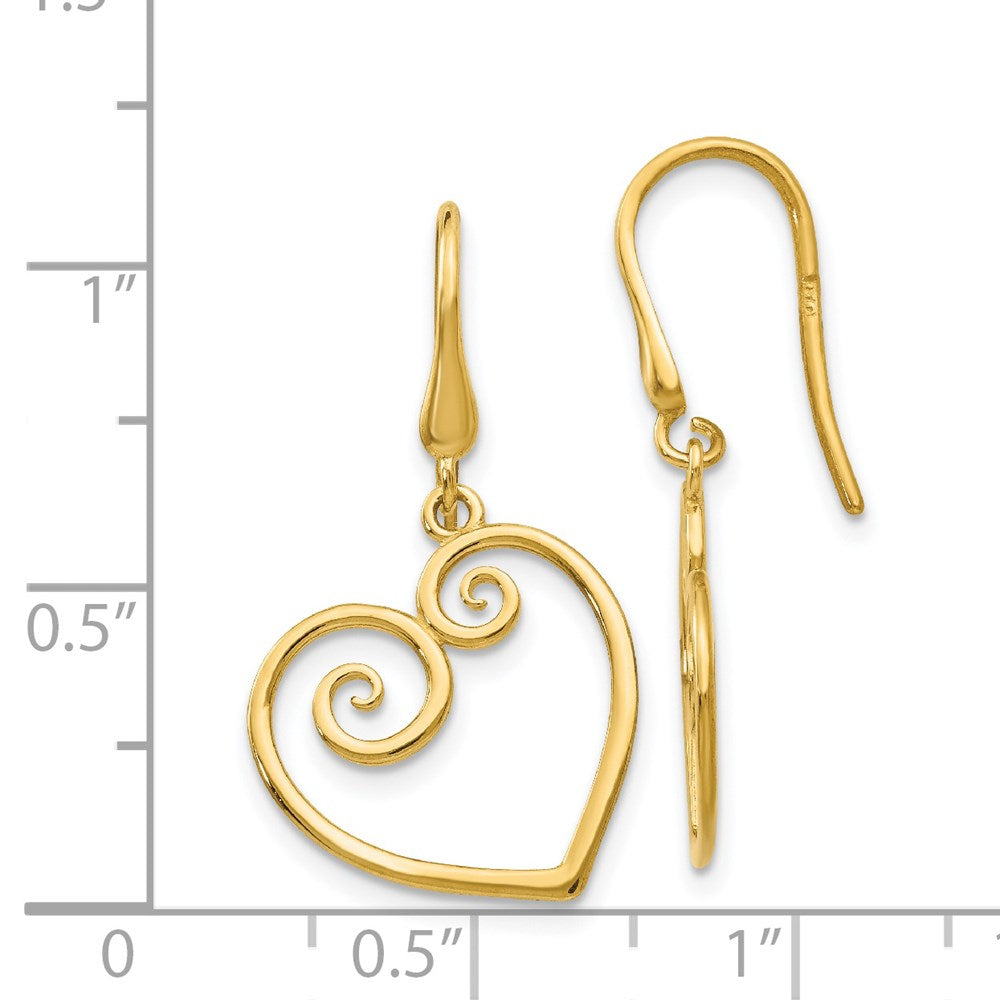 14K Gelbgold Herz-Ohrhänger mit Schäferhaken-Verschluss