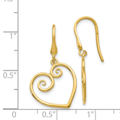14K Gelbgold Herz-Ohrhänger mit Schäferhaken-Verschluss