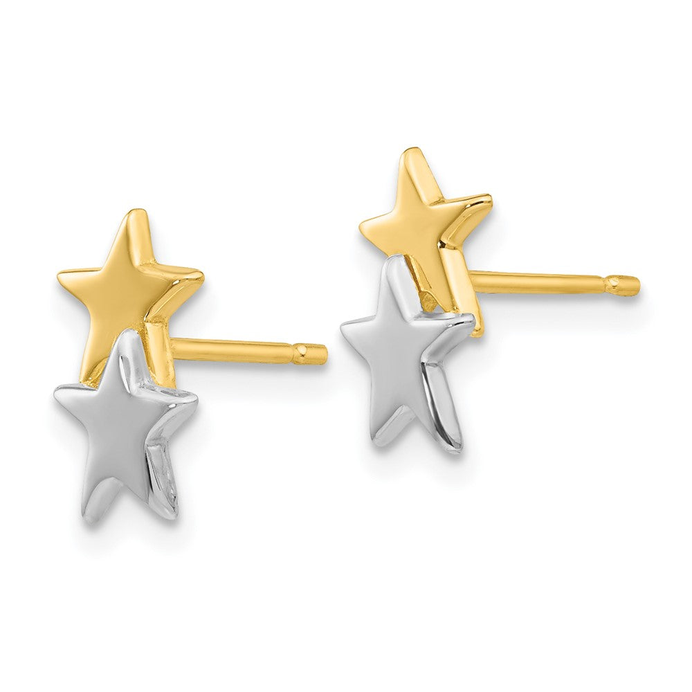 14K Gelb & Rhodium mit Poliert Stern Ohrstecker