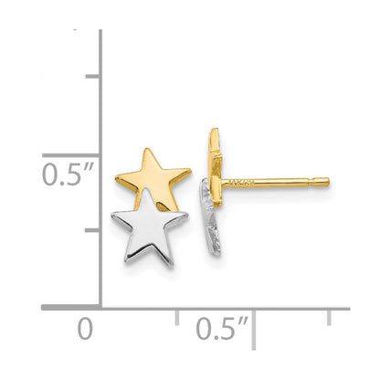 14K Gelb & Rhodium mit Poliert Stern Ohrstecker