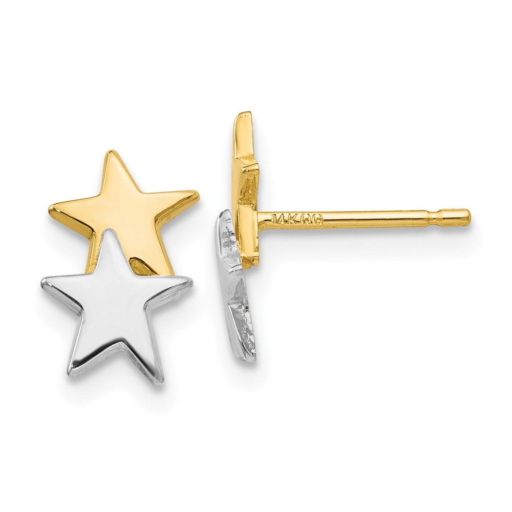 14K Gelb & Rhodium mit Poliert Stern Ohrstecker