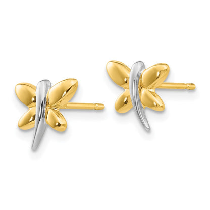 14K Gelb & Rhodium mit Poliert Libelle Ohrstecker