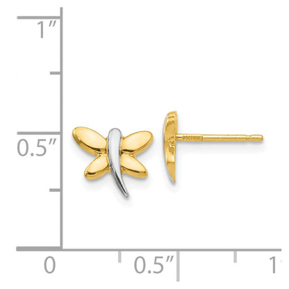 14K Gelb & Rhodium mit Poliert Libelle Ohrstecker
