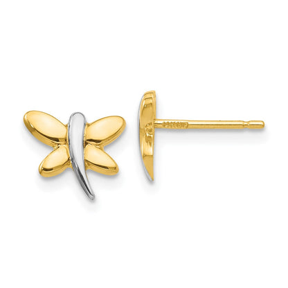 14K Gelb & Rhodium mit Poliert Libelle Ohrstecker