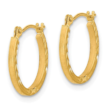 14K Gelbgold Satiniert und Poliert Diamantiert Design Creolen