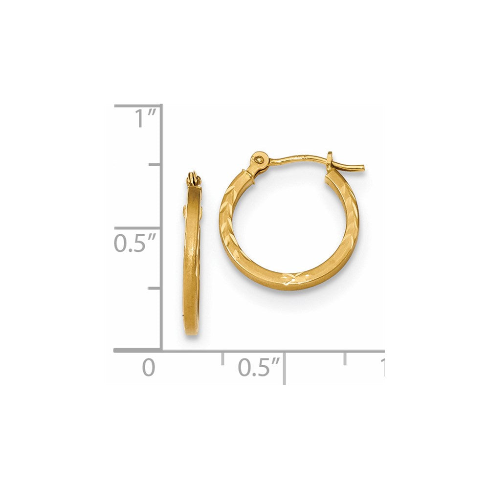 14K Gelbgold Satiniert und Poliert Diamantiert Design Creolen