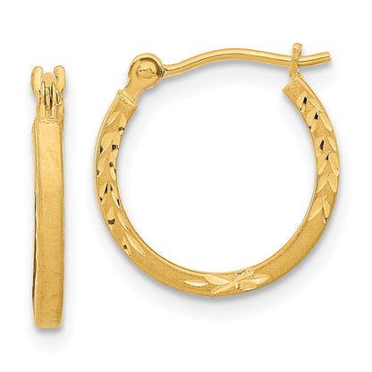 14K Gelbgold Satiniert und Poliert Diamantiert Design Creolen