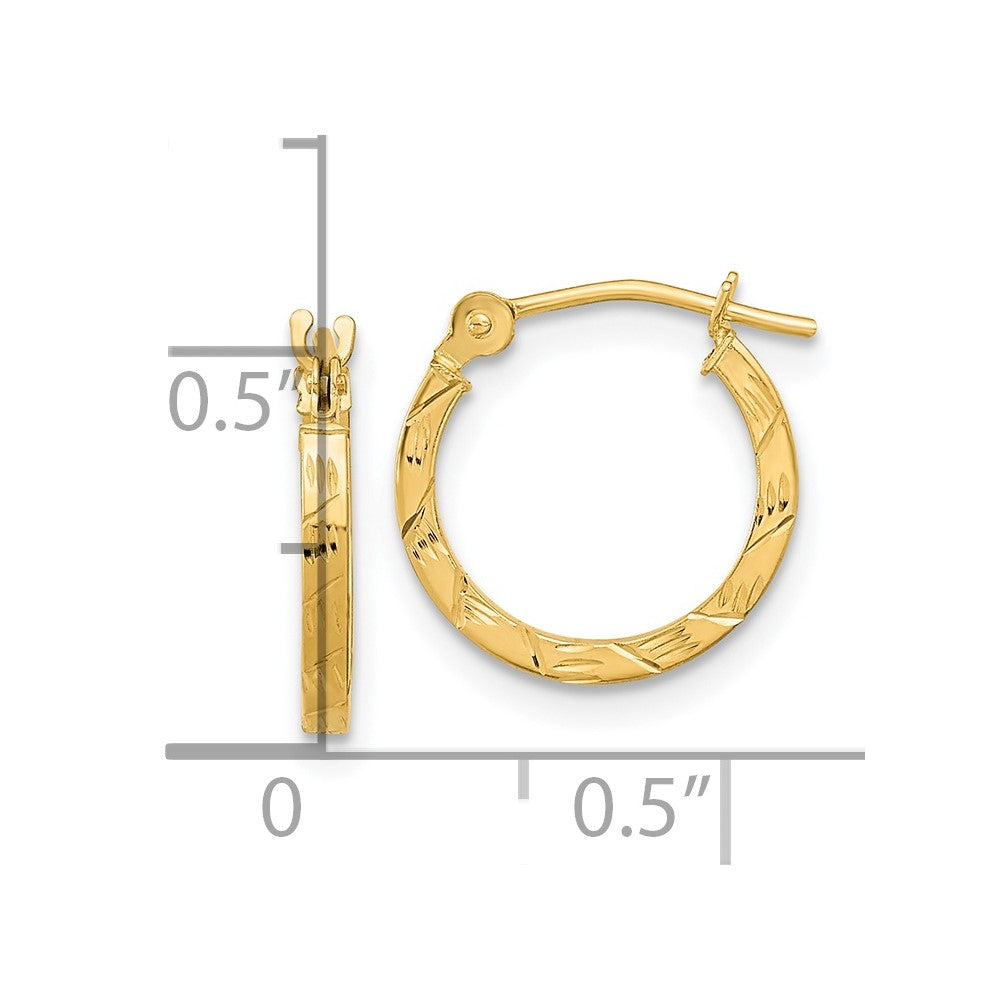 14K Gelbgold Poliert Diamantiert 1.5mm Quadratisch Röhre Creolen