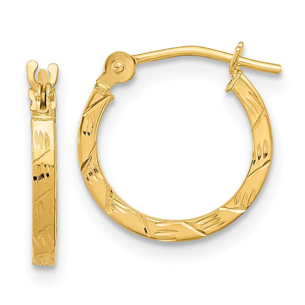 14K Gelbgold Poliert Diamantiert 1.5mm Quadratisch Röhre Creolen
