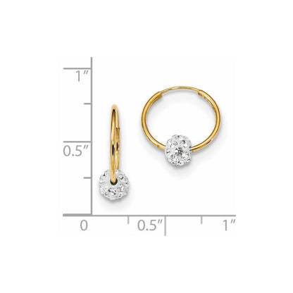 14K Gelbgold Poliert Kristall und Resin Perle Endlos Creolen