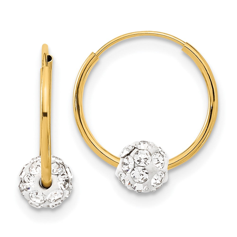 14K Gelbgold Poliert Kristall und Resin Perle Endlos Creolen