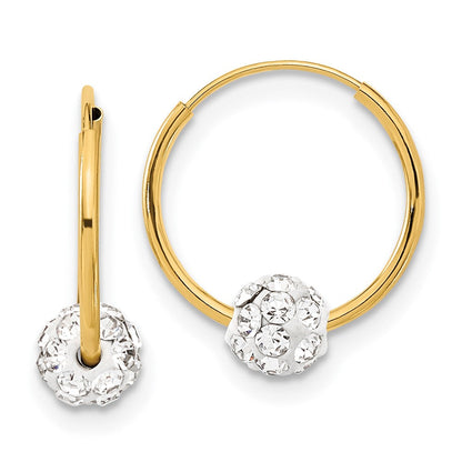 14K Gelbgold Poliert Kristall und Resin Perle Endlos Creolen