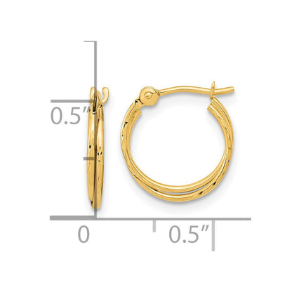 14K Gelbgold Diamantiert Poliert Doppelt Creolen