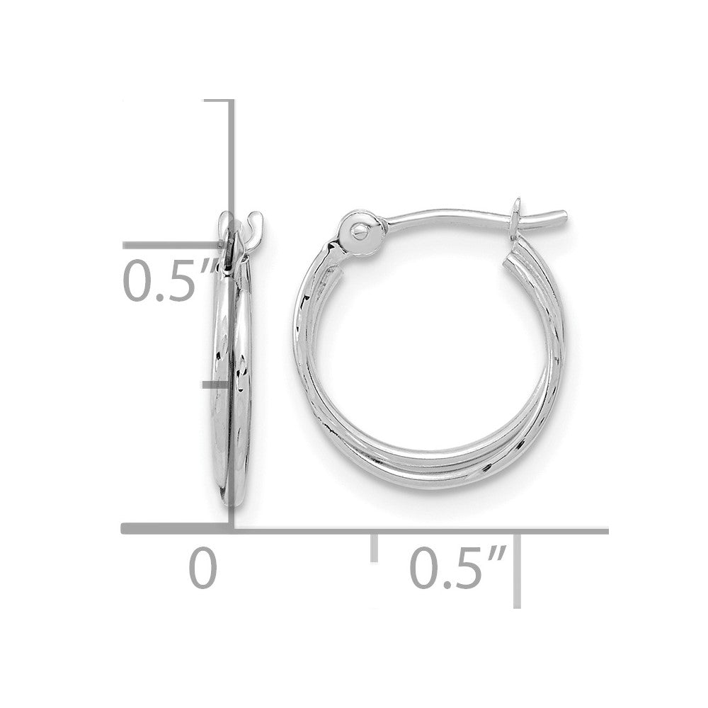 14K Weißgold Poliert Diamantiert Doppelt Creolen
