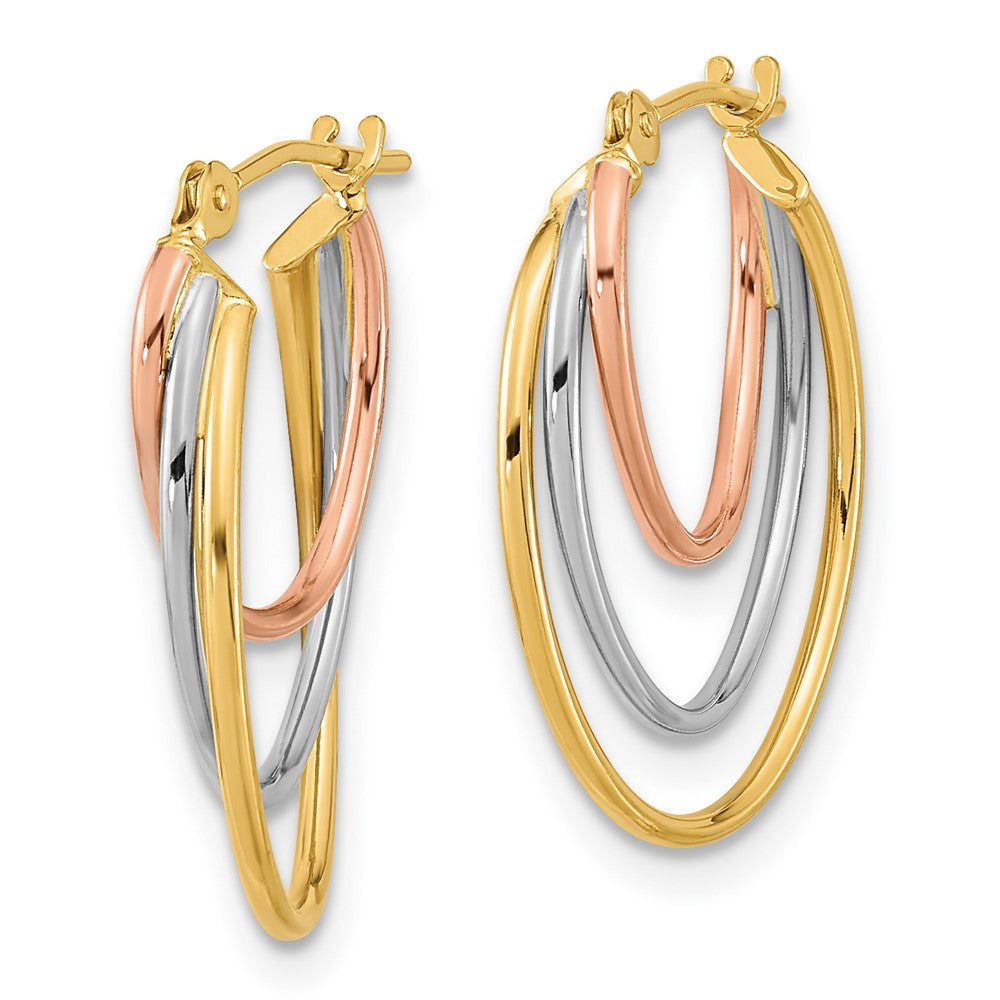 14K Tricolor Diamantiert Abgestuft 3 Ring Creolen