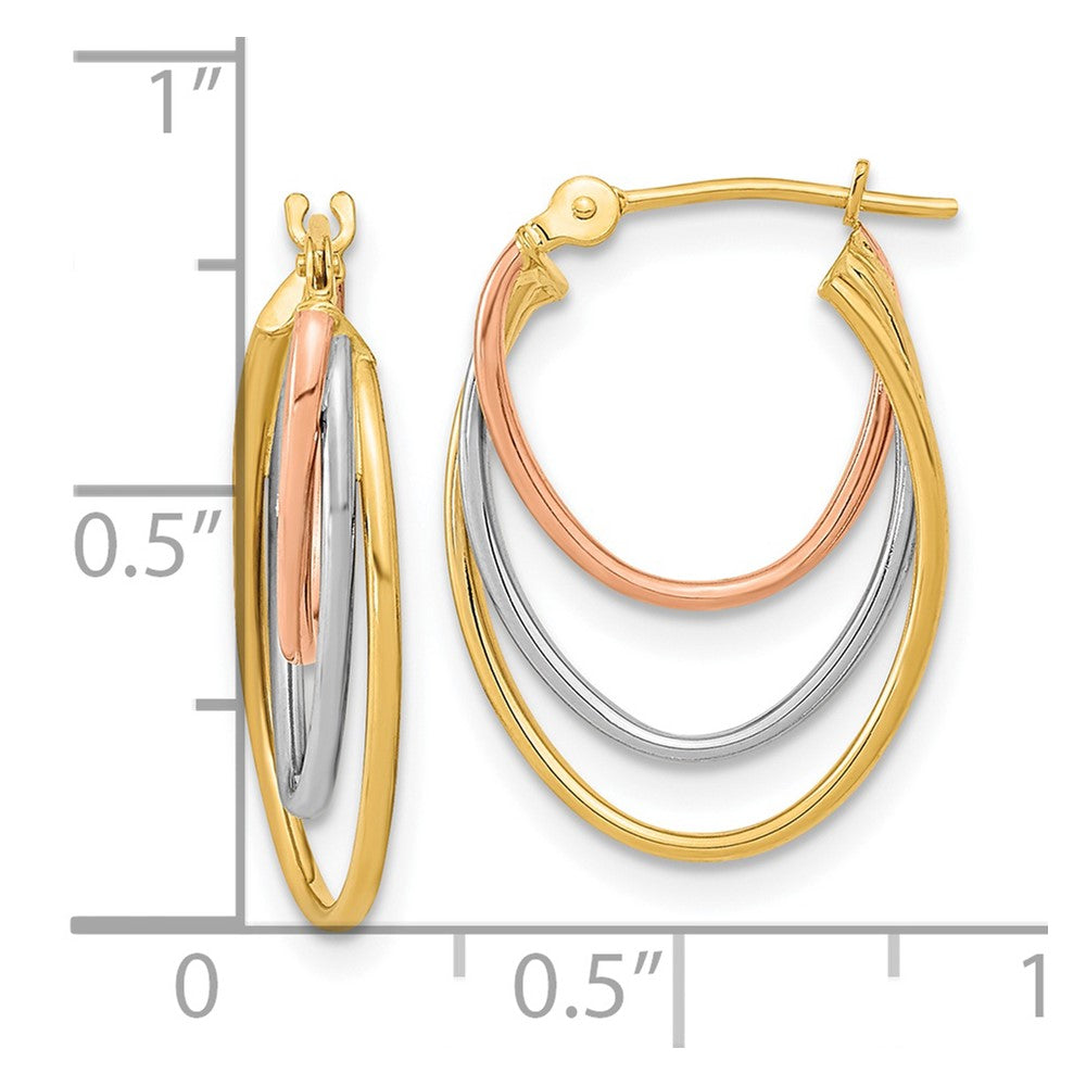 14K Tricolor Diamantiert Abgestuft 3 Ring Creolen