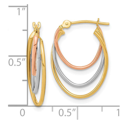 14K Tricolor Diamantiert Abgestuft 3 Ring Creolen
