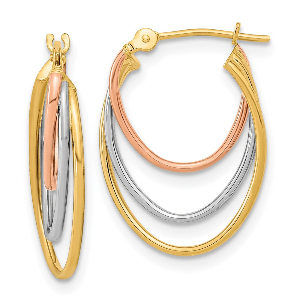 14K Tricolor Diamantiert Abgestuft 3 Ring Creolen