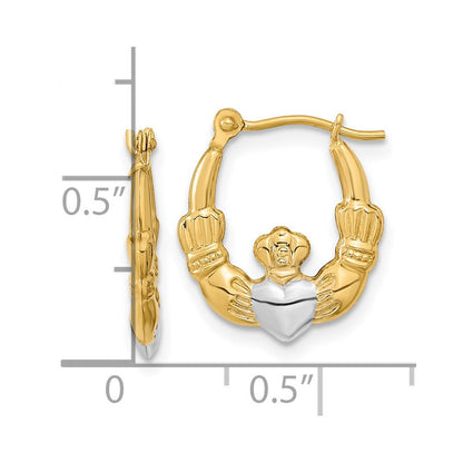 14K Gelb & Rhodium Weiß Poliert Claddagh Creolen