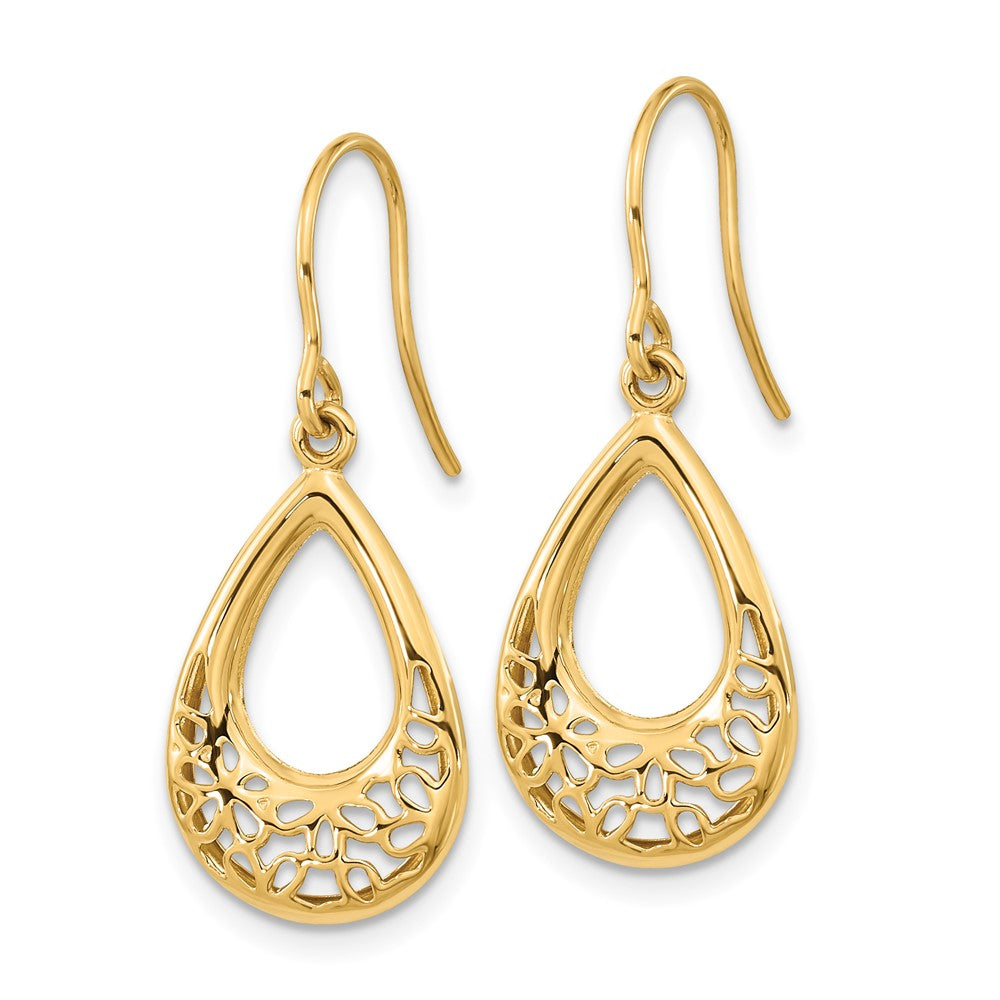 14K Gelbgold Ohrringe mit poliertem Blumen-Tropfen-Design und Ohrhaken
