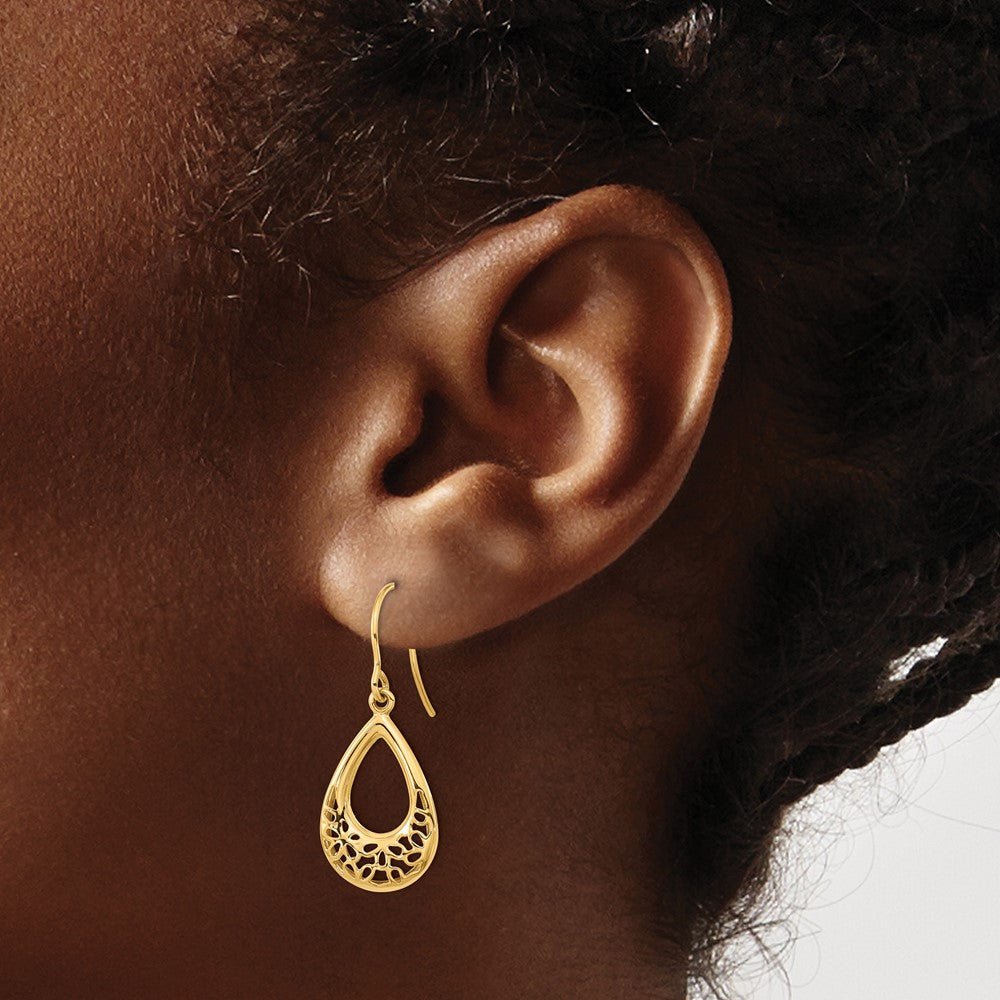 14K Gelbgold Ohrringe mit poliertem Blumen-Tropfen-Design und Ohrhaken