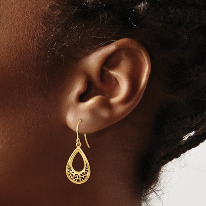 14K Gelbgold Ohrringe mit poliertem Blumen-Tropfen-Design und Ohrhaken