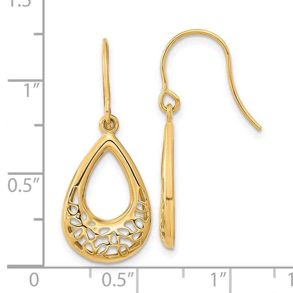 14K Gelbgold Ohrringe mit poliertem Blumen-Tropfen-Design und Ohrhaken