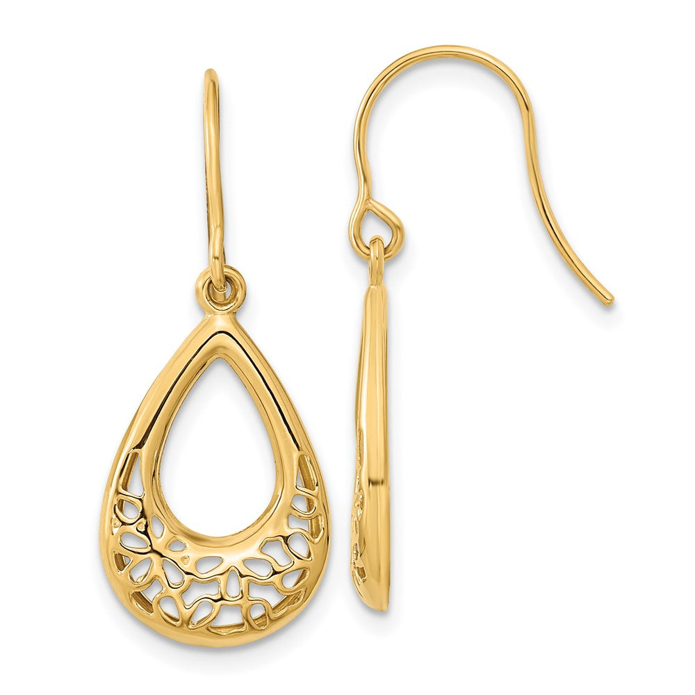 14K Gelbgold Ohrringe mit poliertem Blumen-Tropfen-Design und Ohrhaken