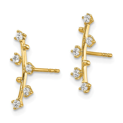14K Gelbgold Poliert Stab Zirkonia Ohrstecker