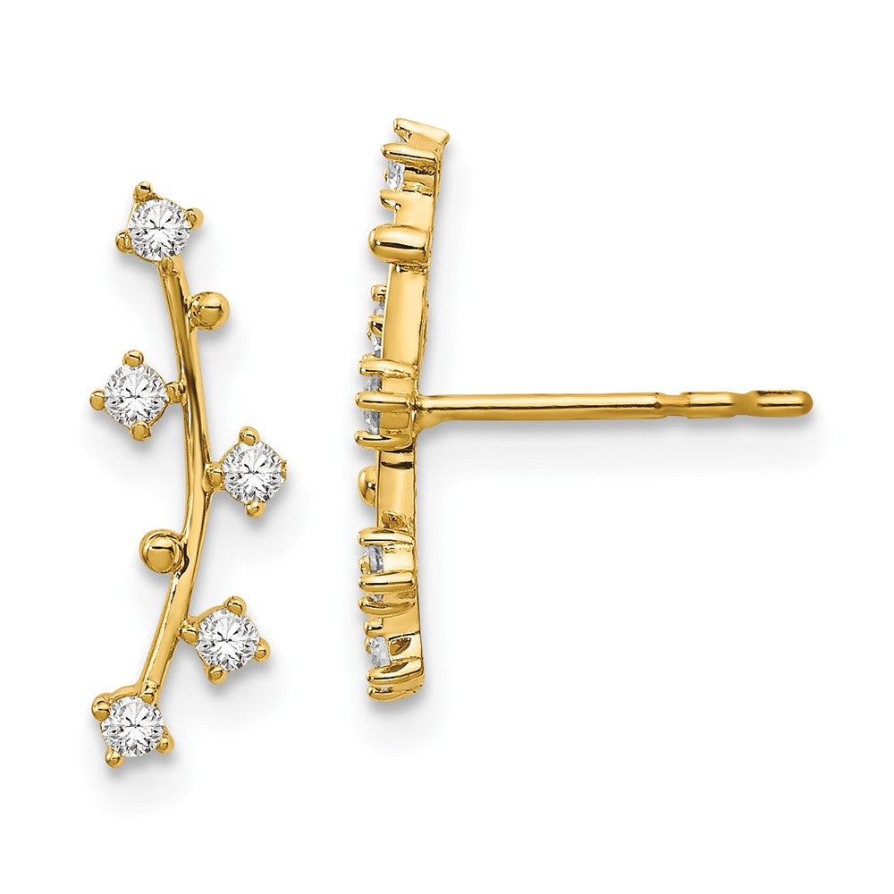 14K Gelbgold Poliert Stab Zirkonia Ohrstecker