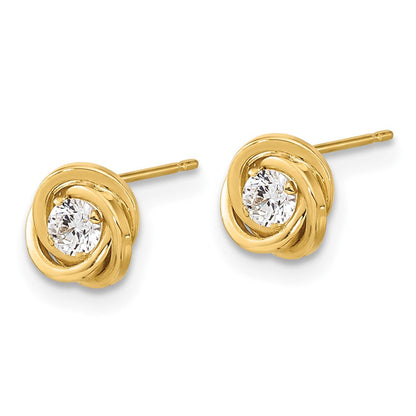 14K Gelbgold Poliert Zirkonia Liebe Knoten Ohrstecker