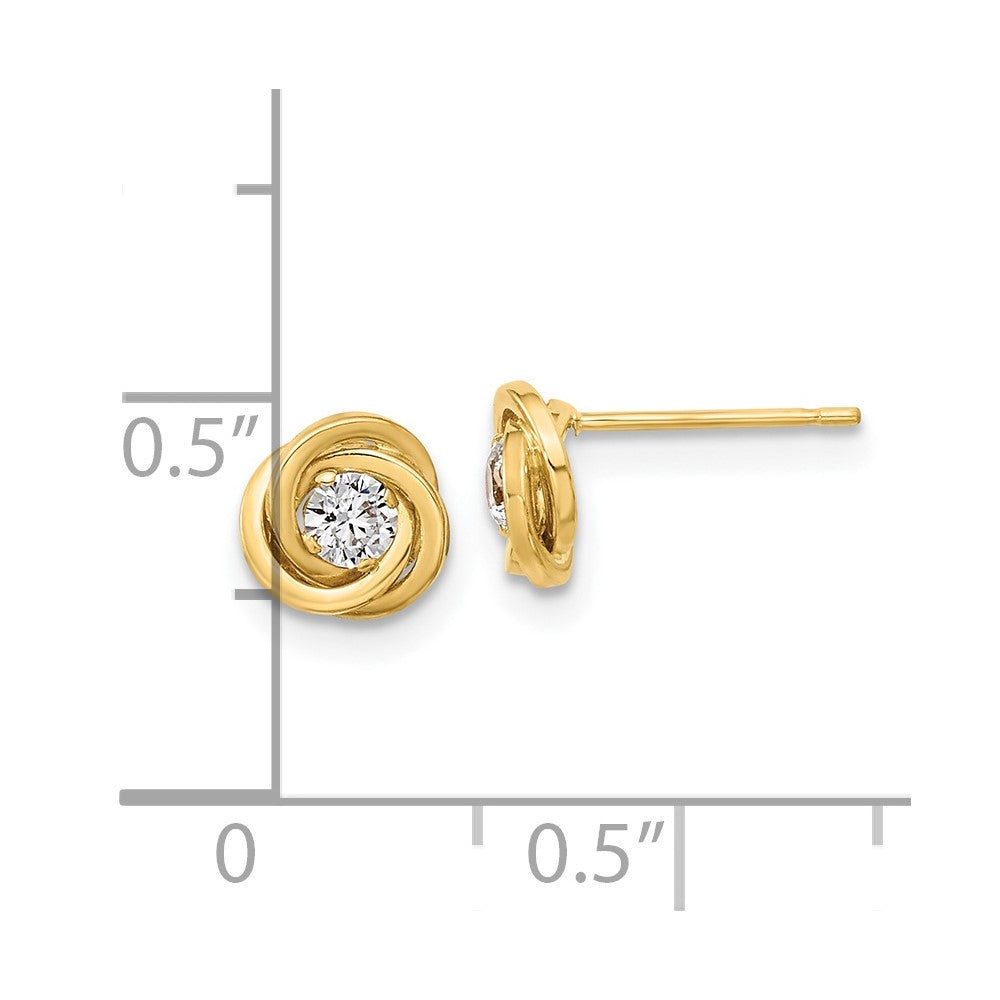 14K Gelbgold Poliert Zirkonia Liebe Knoten Ohrstecker