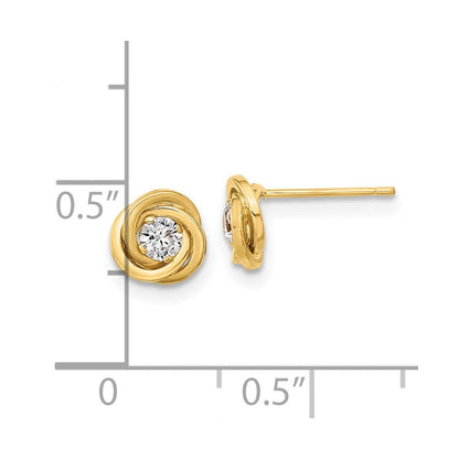 14K Gelbgold Poliert Zirkonia Liebe Knoten Ohrstecker