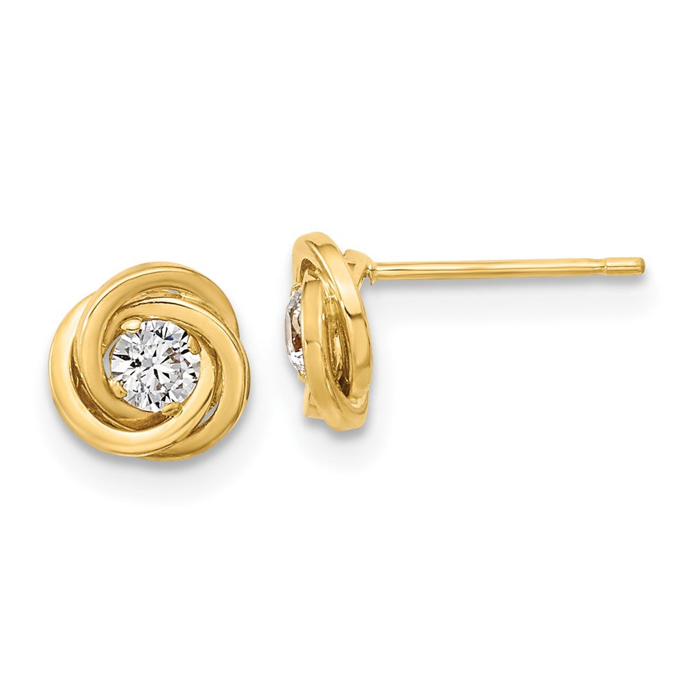 14K Gelbgold Poliert Zirkonia Liebe Knoten Ohrstecker
