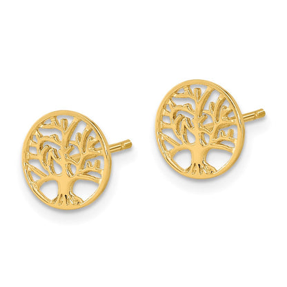 14K Gelbgold Ohrstecker mit rundem Baum-Motiv