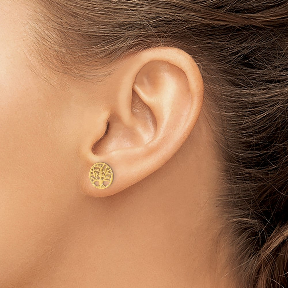 14K Gelbgold Ohrstecker mit rundem Baum-Motiv