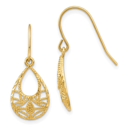 14K Gelbgold Diamant-geschliffene Ohrhänger