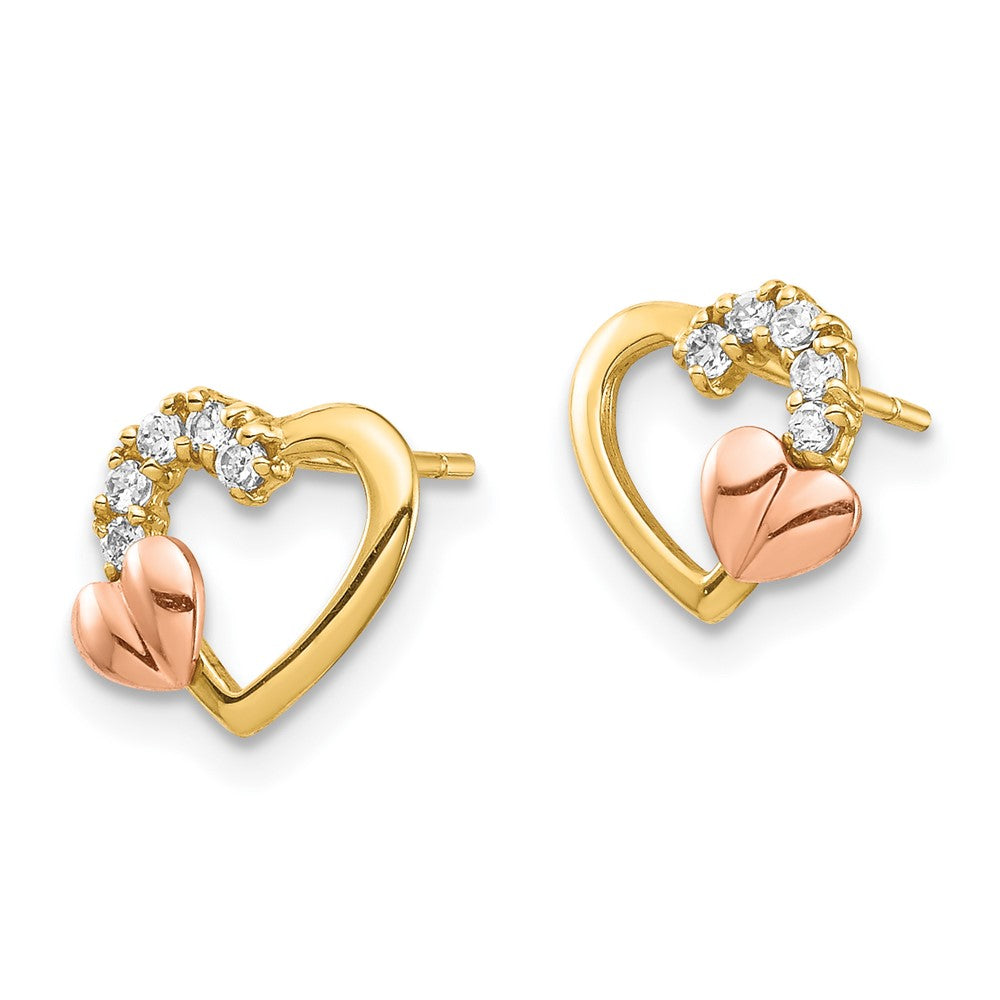 14K Bicolor Zirkonia Herz Ohrstecker