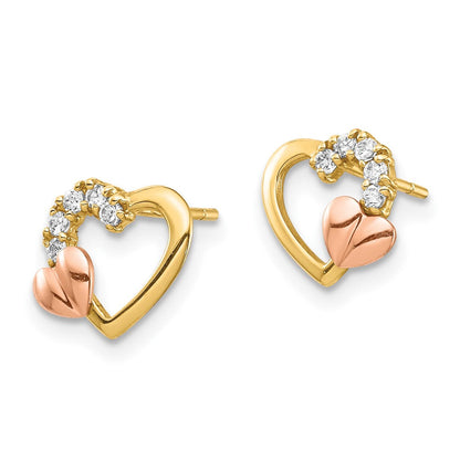 14K Bicolor Zirkonia Herz Ohrstecker