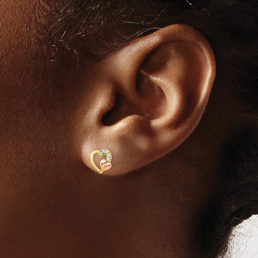 14K Bicolor Zirkonia Herz Ohrstecker